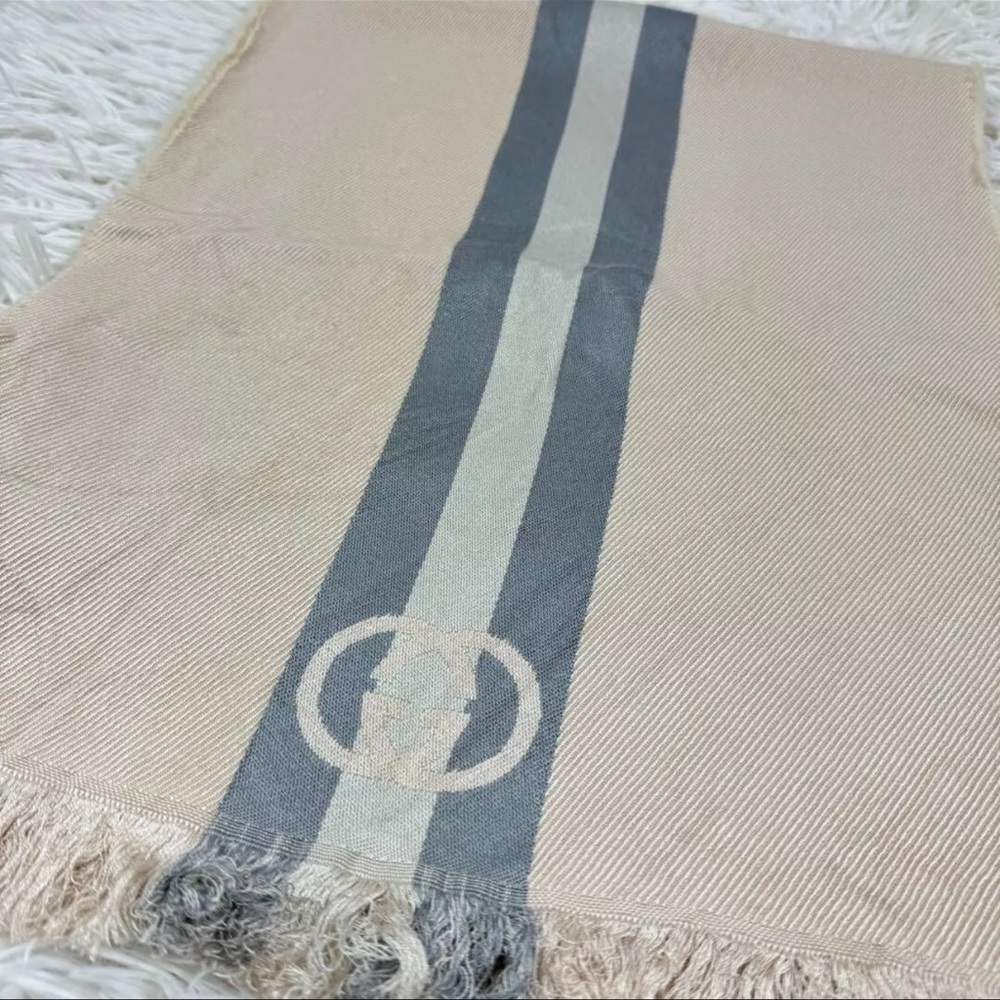 AUTH GUCCI Scarf Silk Rana Wool GG Sherry Cream - Picture 1 of 7